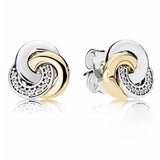 Golden Interlinked Circles Earring With Crystal 925 Sterling Silver Wedding Gift