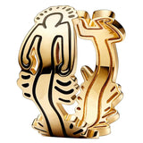 Golden Shine Gingko Leaf Wave Line Art 925 Sterling Silver Ring