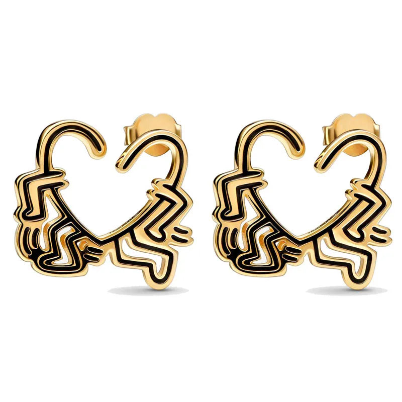 Golden Shine Heart Stud Earrings 925 Sterling Silver Birthday Gift