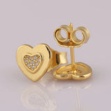 Golden Signature Heart Earring With Crystal 925 Sterling Silver Gift Jewelry