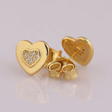 Golden Signature Heart Earring With Crystal 925 Sterling Silver Gift Jewelry