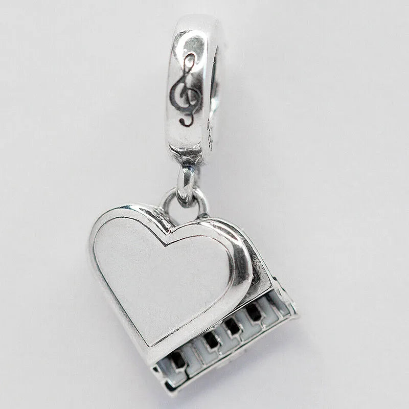 Grand Piano Heart Pendant Beads for 925 Silver Charm Bracelet