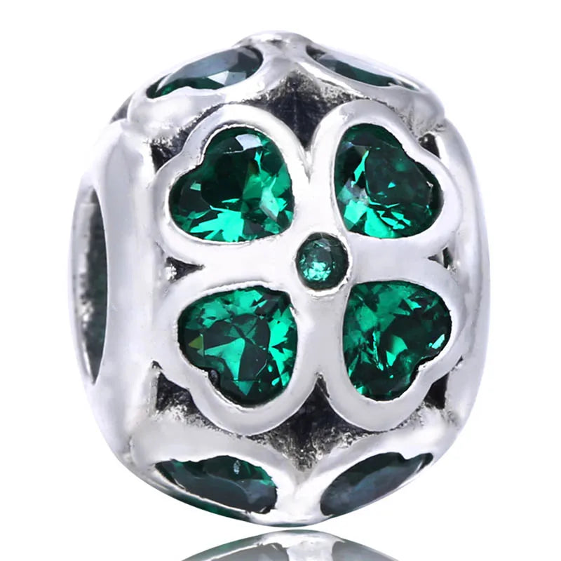 Lucky Clover Crystal Beads 925 Silver Charm Bracelet DIY Jewelry