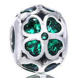 Lucky Clover Crystal Beads 925 Silver Charm Bracelet DIY Jewelry