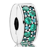 Green & Pink Mosaic Clip Stopper Beads 925 Sterling Silver Charm Bracelet DIY