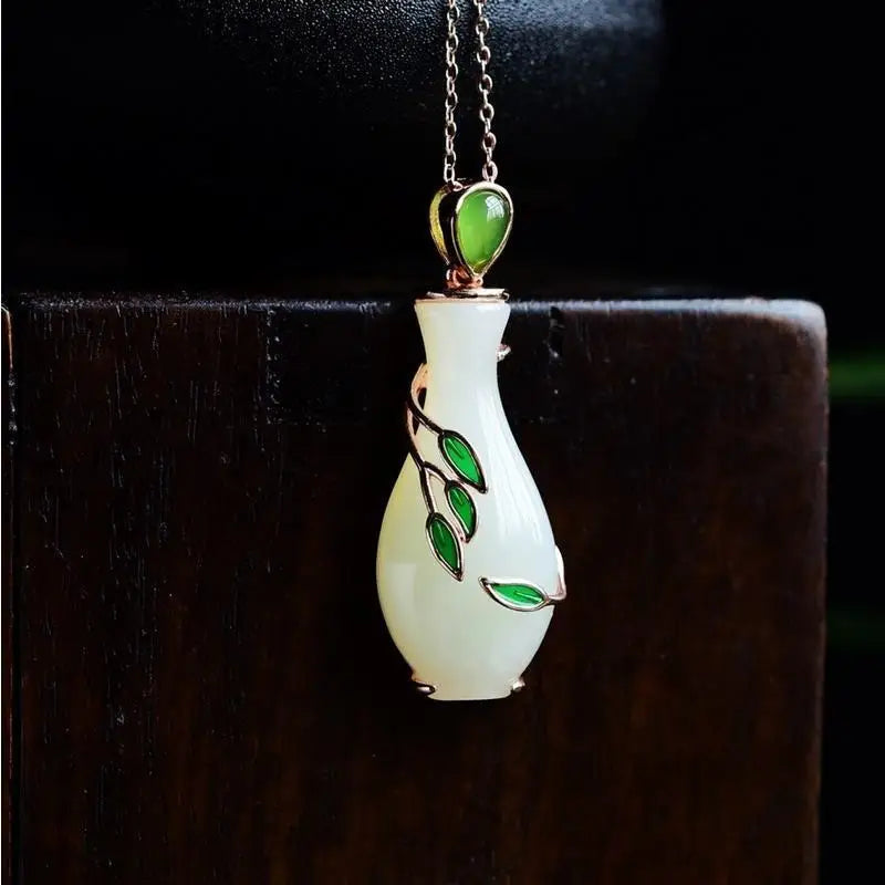Guanyin Jade Bottle Pendant S925 Sterling Silver Natural Hetian Jade Willow Chin