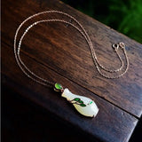 Guanyin Jade Bottle Pendant S925 Sterling Silver Natural Hetian Jade Willow Chin