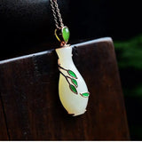 Guanyin Jade Bottle Pendant S925 Sterling Silver Natural Hetian Jade Willow Chin