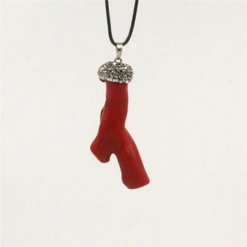 Natural Red Coral Branch Pendant for Formal Party