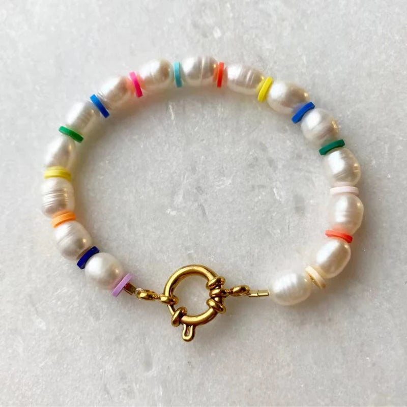 Pearl Beaded Bracelet with Ring Buckle Lock