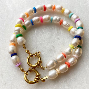 Pearl Beaded Bracelet with Ring Buckle Lock
