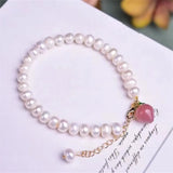 Freshwater Pearl Strawberry Quartz Pink Crystal Bracelet Jewelry Gift