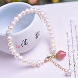 Freshwater Pearl Strawberry Quartz Pink Crystal Bracelet Jewelry Gift