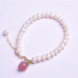 Freshwater Pearl Strawberry Quartz Pink Crystal Bracelet Jewelry Gift