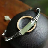 925 Sterling Silver Bamboo Hetian Jade High Bracelet Qixi Gift for Mom