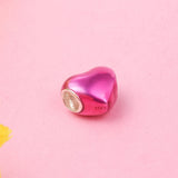 Metallic Pink Red Purple Heart Bead Charm 925 Silver DIY Jewelry