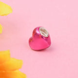 Metallic Pink Red Purple Heart Bead Charm 925 Silver DIY Jewelry
