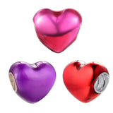 Metallic Pink Red Purple Heart Bead Charm 925 Silver DIY Jewelry