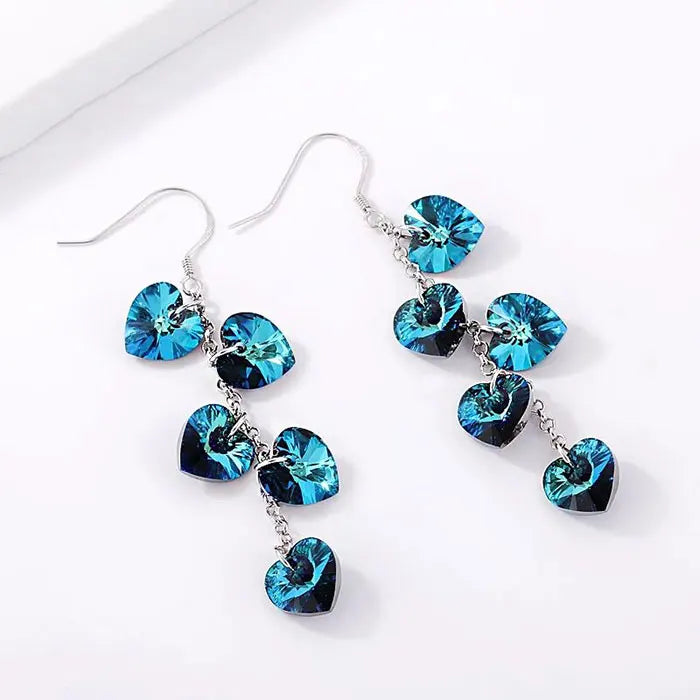 Austrian Heart Crystal Tassel Drop Earrings