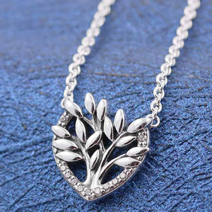 Heart Family Tree Crystal Necklace 925 Sterling Silver Women Wedding Gift