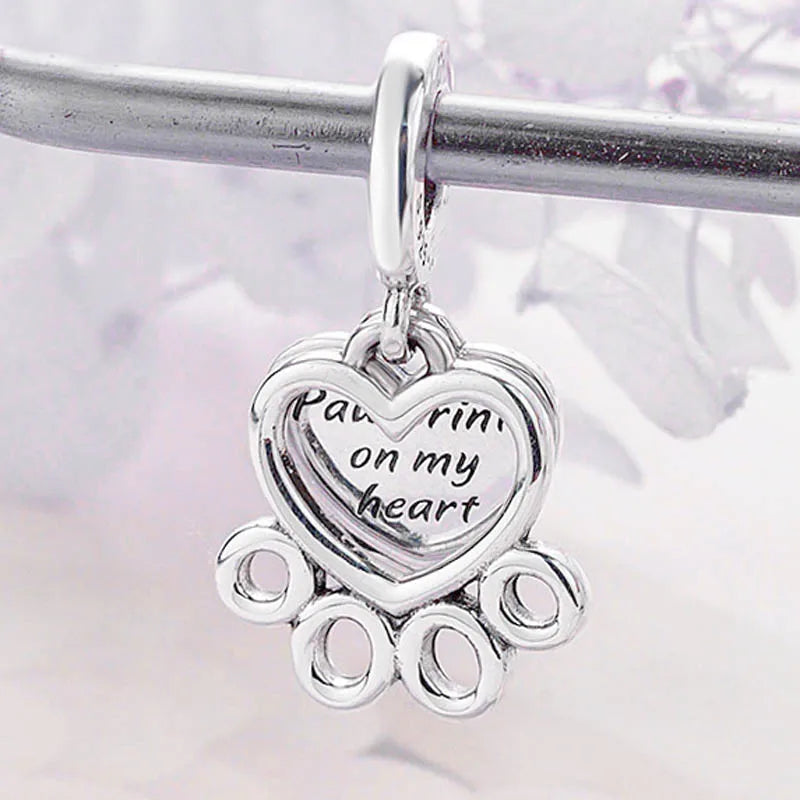 Heart & Paw Print Pendant Beads for Charm Bracelet