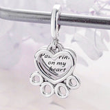 Heart & Paw Print Pendant Beads for Charm Bracelet