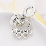 Heart & Paw Print Pendant Beads for Charm Bracelet