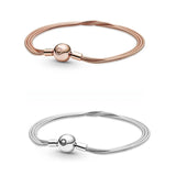 925 Silver Multi-Snake Chain Bracelet Bangle Women Bead Charm Jewelry