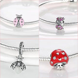 Insect Dangle Charm Silver Butterfly Dragonfly Ladybug Beads Bracelet