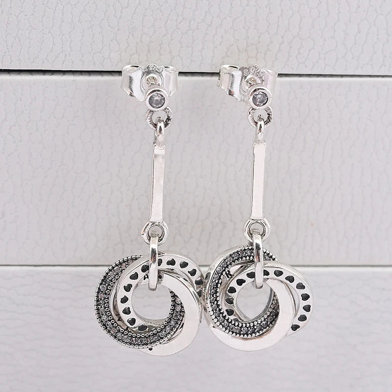 925 Silver Interlocking Circle Openwork Heart Studs Earrings Women Wedding Gift