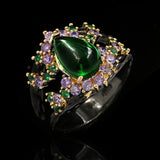 Italian Craftsmanship Water Drop Emerald Ring Purple Zircon Ladies Ring