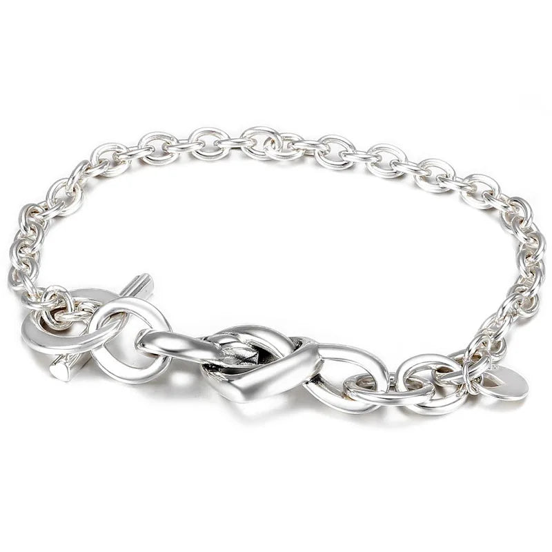 Heart T-clasp Link Bracelet 925 Sterling Silver Bead Charm DIY Jewelry