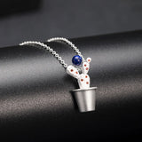 Lapis Lazuli Cactus Pendant Necklace 925 Sterling Silver Natural Lapis Femme