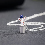 Lapis Lazuli Cactus Pendant Necklace 925 Sterling Silver Natural Lapis Femme