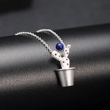 Lapis Lazuli Cactus Pendant Necklace 925 Sterling Silver Natural Lapis Femme
