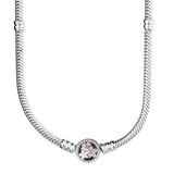 925 Silver Love Heart Clasp Crystal Snake Chain Necklace Wedding Gift