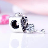 Love Heart Lock & Key Crystal Pendant Beads 925 Sterling Silver Charm Bracelet