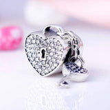 Love Heart Lock & Key Crystal Pendant Beads 925 Sterling Silver Charm Bracelet