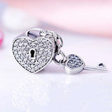 Love Heart Lock & Key Crystal Pendant Beads 925 Sterling Silver Charm Bracelet