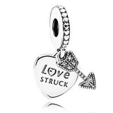 Love Struck Heart Crystal Pendant Bead 925 Sterling Silver Charm DIY Jewelry