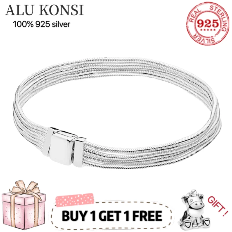 925 Sterling Silver Pan Bracelet for Women Snake Chain Bangle Charm DIY