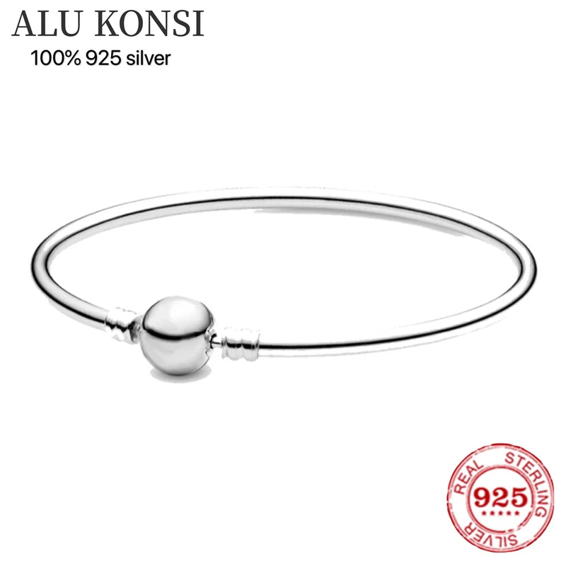 925 Sterling Silver Snake Chain Bangle Charm DIY Jewelry