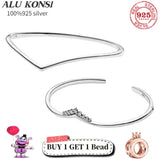 925 Sterling Silver Snake Chain Bangle Charm Bracelet for Women