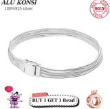 925 Sterling Silver Pan Bracelet for Women Snake Chain Bangle Charm DIY