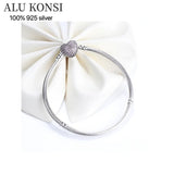 925 Silver Pan Bracelet Crystal Love Heart Charm
