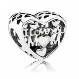 Enamel Rainbow Love Heart Charm Crystal Bead 925 Sterling Silver Bracelet