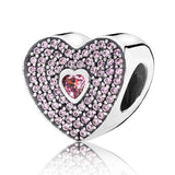 Enamel Rainbow Love Heart Charm Crystal Bead 925 Sterling Silver Bracelet