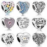 Enamel Rainbow Love Heart Charm Crystal Bead 925 Sterling Silver Bracelet