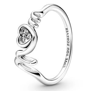 Mom Pave Heart Ring With Crystal 925 Sterling Silver Gift Europe Jewelry