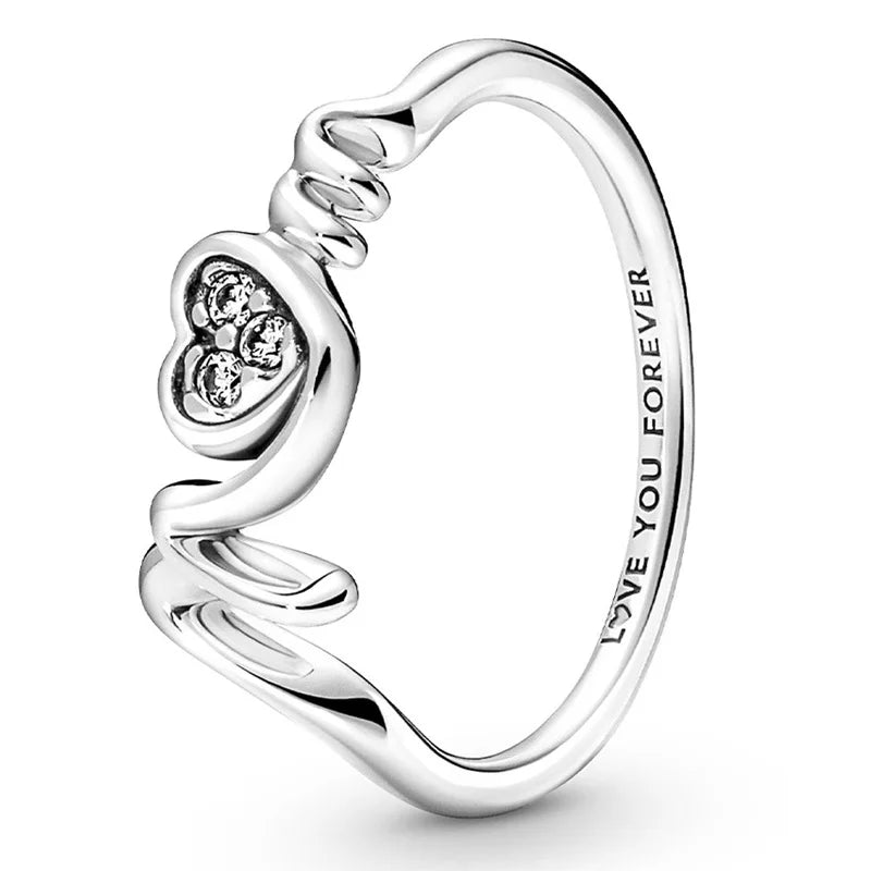 Mom Pave Heart Ring With Crystal 925 Sterling Silver Gift Europe Jewelry